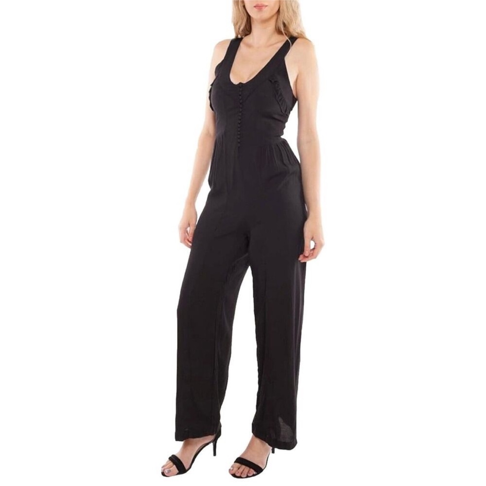 Taylor & Sage Black Wide-Leg Button-Front Jumpsuit